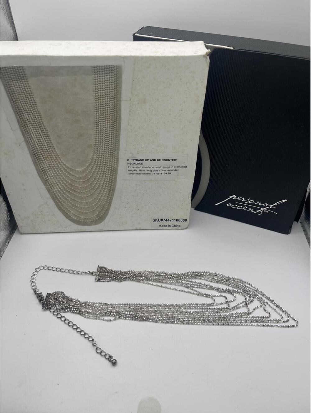 Silver Beaded Multi-Strand Draped Necklace Graduated Layered Personal Accents